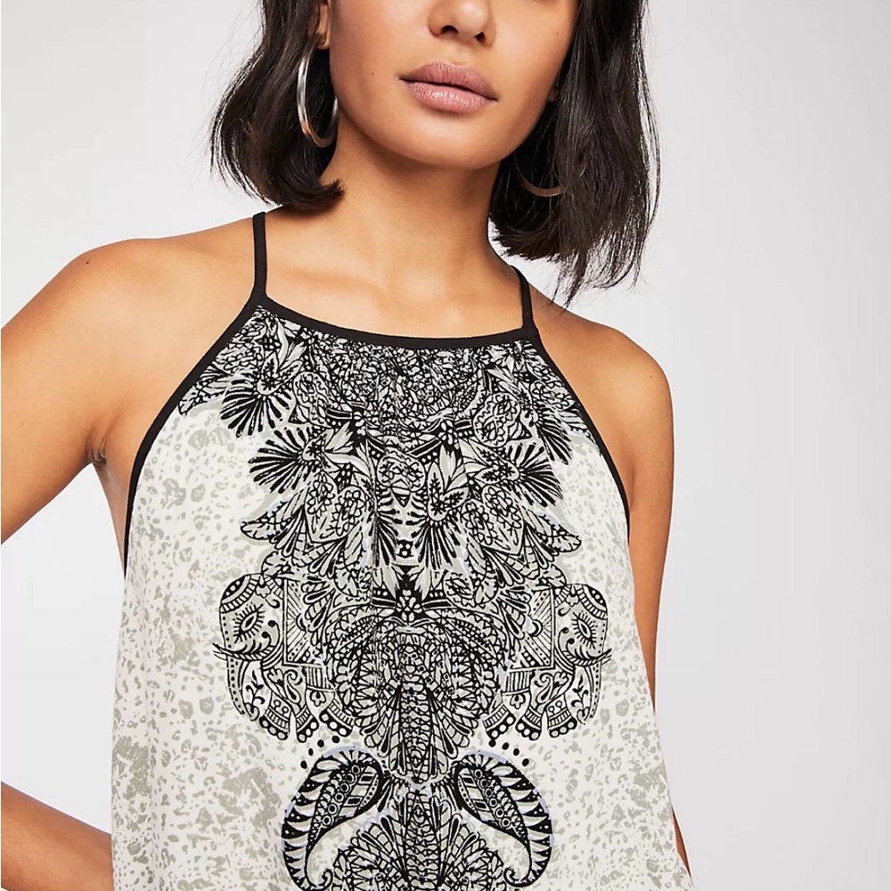 Free People Break Free halter neck tank black and white paisley cropped top